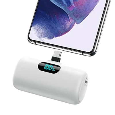 Abbildung von Feob Power Bank USB C 5000mAh, 15W PD 3.0A Schnelles Aufladen Powerbank Schlank LCD Display Extrener Akku Pack Kompatibel mit Samsung S23,S22/Note/Huawei/LG/Pixel/Nexus,USB Telefone usw.[Weiß]