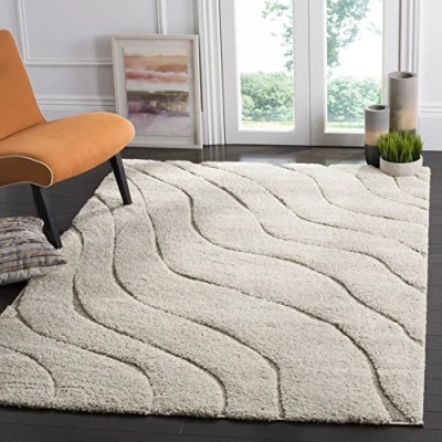 Abbildung von SAFAVIEH Zottelig Teppich für Wohnzimmer, Esszimmer, Schlafzimmer Florida Shag Collection, Hoher Flor, Creme und Beige, 122 X 183 cm
