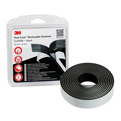 Abbildung von 3M Dual Lock SJ355B CF, wiederlösbares Befestigungssystem starke und wiederlösbare Verbindung von Metallen, Glas, Acrylat, Polycarbonat ABS 25mm x 2.5m, Schwarz, Dicke: 5.7mm (1 er Pack)