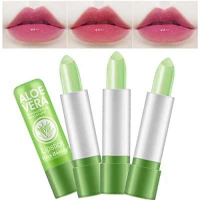 Abbildung von 3 Stück Farbe Magic Temperaturänderung verändert Lippenstift, BEEXY Aloe Vera Lippenstift Langlebiger Nahrhafte Moisturizing Lippenbalsam