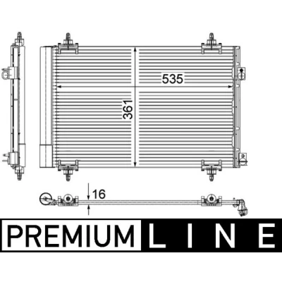 Abbildung von MAHLE ORIGINAL AC 587 000P Klimakondensator mit Trockner 535 PEUGEOT: 3008 I, 308 I Schrägheck, SW, CITROËN: C4 Grand Picasso, Picasso 1