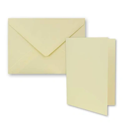Abbildung von 50x DIN B6 Faltkarten Set mit Umschlägen in Vanille (Cremeton) 120 x 170 mm ideal für Einladungskarten, Hochzeit, Taufe, Kommunion, Konfirmation Marke: FarbenFroh