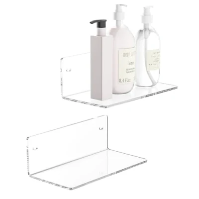 Abbildung von Sezanrpt 20cm klares Regal für Wand, Acryl kleines Sich hin und herbewegendes Regal, Home Wall Organizer Raum Lagerung, Raumdekoration, Platzersparnis, 10cm Tiefe, 2 Pack