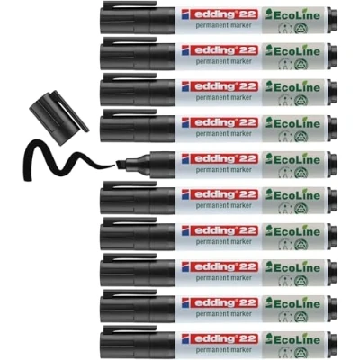Abbildung von edding 22 Permanentmarker schwarz 10 Stifte Keil Spitze 1 5 mm schnell trocknender Permanent Marker wasserfest, wischfest für Karton, Kunststoff, Holz, Metall Universalmarker