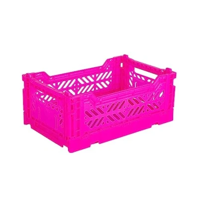 Abbildung von Ay Kasa Klappkiste, stabile Faltkiste aus Kunststoff, stapelbar, Neon Pink, Mini (27x17x11cm)