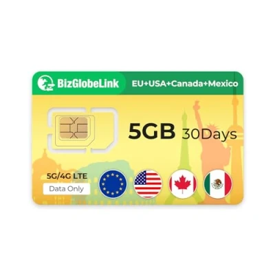 Abbildung von EIOTCLUB Prepaid SIM für Reisen, BizGlobeLink Karte Internationale Nutzung in USA, Kanada und Mexiko, nur Daten, 5G/4G LTE, ohne Vertrag, nachfüllbar, Handys, WLAN Router &amp; Tablets