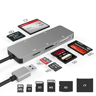 Abbildung von Kartenleser USB 3.0, Speicherkarten Lesegerät 3.0 (5Gps) High Speed TF (Micro SD) /SD/MS/M2/XD/CF, All in One Aluminium SD Kartenlesegerät mit 5 Karten gleichzeitig
