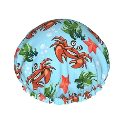 Abbildung von Crab Star Seegras Duschhaube, wasserdicht, luxuriöse Duschhauben für Damen, wiederverwendbar, Bade Haarhaube, modische Duschmütze mit Gummizug, einfach zu tragen