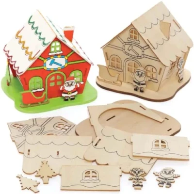 Abbildung von Baker Ross FE895 Weihnachtsmannwerkstatt Teelichthalter Bastelset aus Holz 3er Pack, Holzteelichthalter für Kinder zum Basteln und Bemalen, Weihnachtsbastelsets