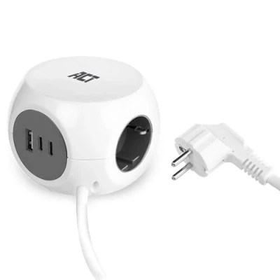 Abbildung von ACT 30W Steckdosenwürfel USB C Schnelladung, Steckdosenleiste mit 2 Port und 1 A, 3 Fach Steckdose C, Schnellladen, Kabel 1.5m, PD Ladegerät, iPhone 16/15/14/13/12, Galaxy AC2420