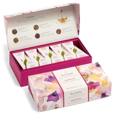 Abbildung von Tea Forte Petite Presentation Box Samplers, Assorted Variety Box, 10 handgefertigte Pyramid Infusers (Mariposa)