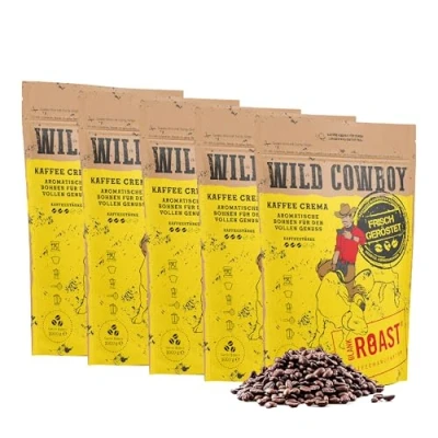 Abbildung von Blank Roast Wild Cowboy Kaffee Kaffeebohnen 1kg (5er Pack) mit Hickoryholz geröstet Ganze aus Brasilien &amp; Uganda 100% Arabica Blend schokoladigen Nuancen säurearm