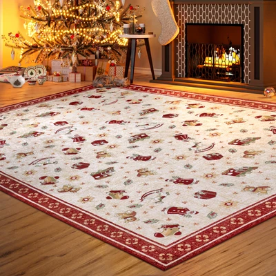 Abbildung von Villeroy &amp; Boch Design Teppich Nostalgic Shine Toy&#039;s Delight Christbaum Decke, Weihnachten Tannenbaum Weihnachtsbaum für Wohnzimmer, Schlafzimmer, Esszimmer, Flur Rot Multifarben, 160x230 cm