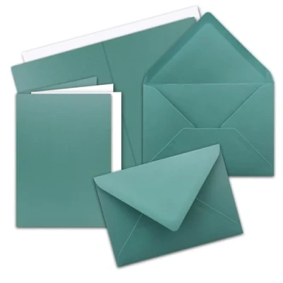 Abbildung von 10x Faltkarten SET DIN A6/C6 mit Brief Umschlägen in Lagunenblau inklusive Einleger 14,8 x 10,5 cm Premium Qualität FarbenFroh