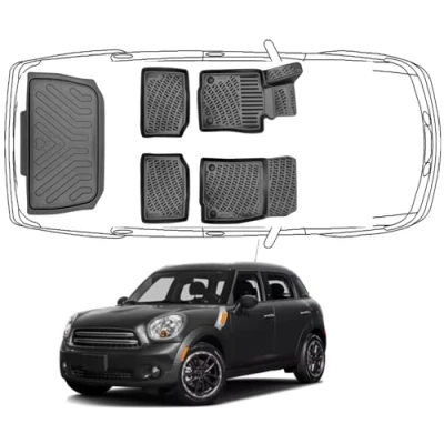 Abbildung von Trimak Passgenau 3D Fussmatten &amp; Kofferraumwanne Auto Set Kompatibel mit Mini Countryman 1.Gen 2010 2016 Allwetter Zubehör Gummimatten Autos TPE Geruchlos rutschfest