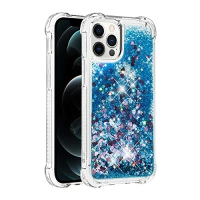 Abbildung von KBIKO zxl Hülle kompatibel mit iPhone 12 Pro Schutzhülle Flüssig Glitzer, Handyhülle Back Cover Glitter Flüssigkeit, TPU Silikon Transparent für Pro.Blue YBL