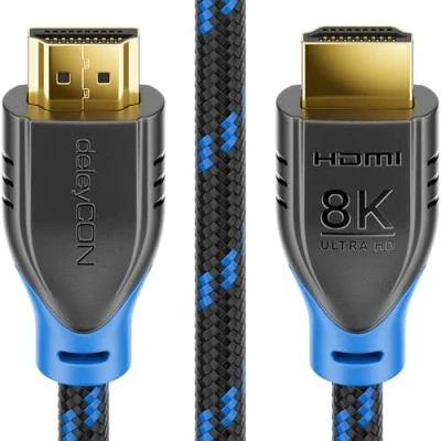 Abbildung von deleyCON 2m 8K UHD 2 HDMI 2.1 Nylon Kabel 8K@60Hz 4K@120Hz DTS HDR