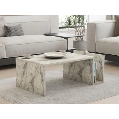 Abbildung von Elegant Freesia Marble Coffee Table, 86.8 cm 100% Melamine Coated Particle Board, 18 mm Thick Wall Mountable Design with Lower Shelf Modern Home Decor
