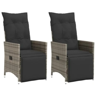 Abbildung von vidaXL Gartenstuhl Gartensessel mit Kissen 2 Stk. Verstellbar Grau Poly Rattan