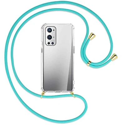 Abbildung von mtb more energy® Handykette kompatibel mit OnePlus 9 (6.55&#039;&#039;) türkis/Gold Smartphone Hülle zum Umhängen Anti Shock Full TPU Case