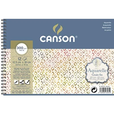 Abbildung von Canson Aquarelle Spiralblock, 12,5 x 18 cm, 12 Blatt, 300 g/m², Feinkorn