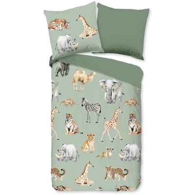 Abbildung von PURE luxury collection Kinderbettwäsche &quot;Safari&quot;, Mikrofaser, 135x200, Pflegeleicht, Wendeoptik, Kind, Tier, Tiere, Grün