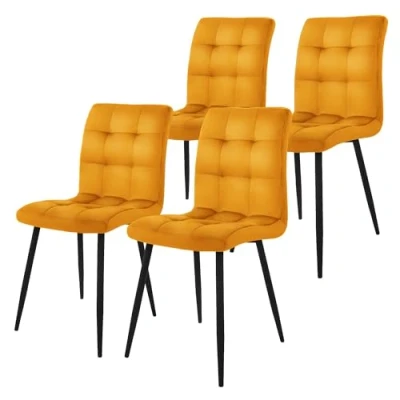 Abbildung von ML DESIGN Stuhl Esszimmerstuhl mit Rückenlehne Polsterstuhl Metallbeine (4 St), Ergonomischer Senfgelb Samtbezug Wohnzimmerstuhl Küchenstuhl