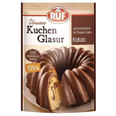 Abbildung von RUF Kuchen Glasur Kakao, Schokoladen im 150 g Beutel, mikrowellengeeignet, zum Glasieren von Plätzchen, &amp; Muffins, 1 x 150g