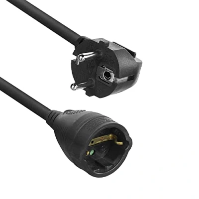Abbildung von ACT CEE 7/7 Verlängerungskabel 10 Meter, Strom 10m Verlängerungskabel, Stecker (gewinkelt) zu Buchse Typ F AC2470
