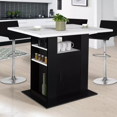 Abbildung von IDMarket Insel Central UGO 110 cm Marmor Effekt und Schwarz Alaska mit Stauraum