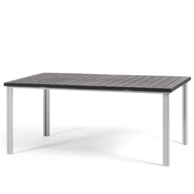 Abbildung von RATTATAN Thomas rechteckiger Gartentisch 180x90 cm mit Stahlgestell und hochwertiger Platte aus Polyethylen in raffiniertem Holzdesign (Weiß/Schiefer, cm)