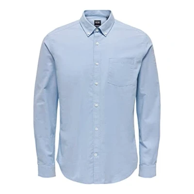 Abbildung von ONLY &amp; SONS Herren Freizeit Hemd ONSNEIL Slim Fit XS S M L XL XXL Weiss Cotton, Größe:L, Farbe:Cashmere Blue 22019669