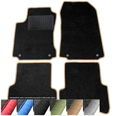 Abbildung von moto MOLTICO Fußmatten Auto Velours Autoteppiche Schwarz Automatten Set 4 teilig passend für Mercedes Benz C Klasse W203 2000 2007 (Beige Ziernähte)