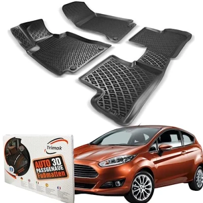 Abbildung von Trimak Passgenau 3D Fussmatten Auto Kompatibel mit Ford Fiesta 2008 2017 Zubehör 1. und 2. Reihe Gummimatten Autos TPE Allwetter Geruchlos rutschfest Vorne Hinten Schwartz