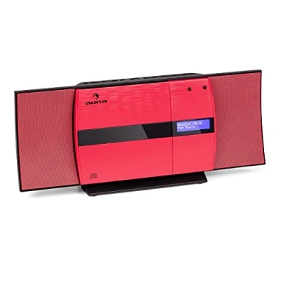 Abbildung von auna V 20 Kompaktanlage Stereoanlage mit CD Player und DAB+ Tuner, Mini HiFi Anlage UKW Empfänger, Bluetooth, NFC, USB, MP3, AUX, Fernbedienung, LED Display, Wandmontage möglich, rot