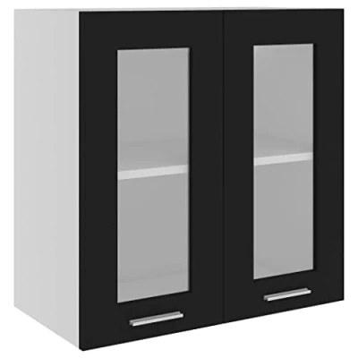 Abbildung von vidaXL Hängeglasschrank 2 Regalböden Hängeschrank Einbauküche Küchenzeile Küchenmöbel Oberschrank Küchenschrank Schwarz 60x31x60cm Holzwerkstoff