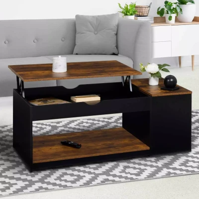 Abbildung von IDMarket Couchtisch, aufklappbar, rechteckig, mit Truhe, Holz, Antik Optik, Schwarz