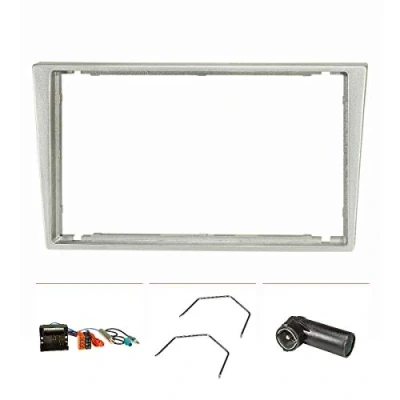 Abbildung von tomzz Audio 2439 015 Doppel DIN Radioblende Set kompatibel mit Opel Corsa C Combo Vectra Meriva matt Chrom Quadlock ISO Fakra Antennen Phantom Adapter Entriegelungsbügel