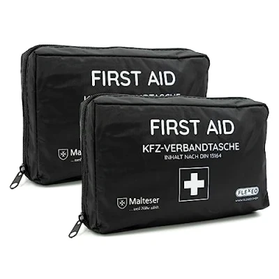 Abbildung von KFZ Verbandtasche DIN 13164 Verbandskasten Auto, Erste Hilfe Kasten Verbandkasten PKW, Motorrad, Auto Set, Schwarz, Verbandstasche