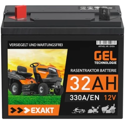 Abbildung von EXAKT Rasentraktor Batterie 32Ah 12V GEL Plus Pol Links Aufsitzmäher Rasenmäher Starterbatterie ersetzt 26Ah 28Ah 30Ah
