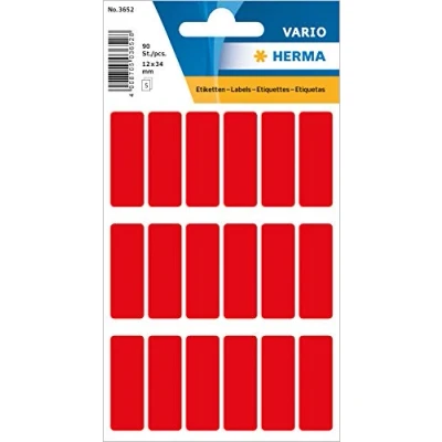 Abbildung von HERMA 3652 Vielzweck Etiketten, 90 Stück, 12 x 34 mm, 18 pro Bogen, selbstklebend, Haushaltsetiketten zum Beschriften für Kalender Planer Basteln, matt, blanko Papier Klebeetiketten Aufkleber, rot