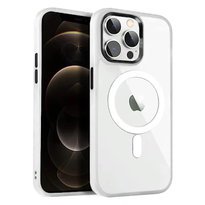 Abbildung von 4 OK Hülle für iPhone 12/12 Pro, kompatibel mit MagSafe, kabelloses Laden, magnetische Hybridhülle, Stoßfest Handyhülle, Magnetring, vergilbungsbeständig (durchscheinend, Pro)
