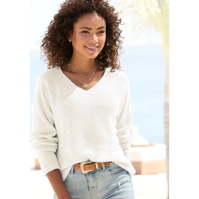 Abbildung von Buffalo V Ausschnitt Pullover mit modischer Melange Optik, weicher Strickpullover, elastisch