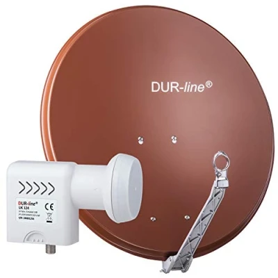 Abbildung von DUR line 24 Teilnehmer Unicable Set Qualitäts Alu Satelliten Komplettanlage Select 75cm/80cm Spiegel/Schüssel Rot + LNB(UK 124) für Receiver/TV [Neuste Technik, DVB S2, 4K, 3D]