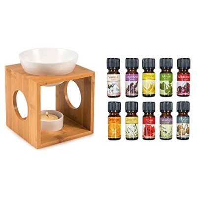 Abbildung von Levandeo® Duftlampe, Duftlampe Keramik Holz Aromaspender Öllampe Aromalampe inkl. 10