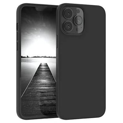 Abbildung von EAZY CASE Premium Silikon Handyhülle kompatibel mit iPhone 13 Pro Max, Slimcover Kameraschutz und Innenfutter, Silikonhülle, Schutzhülle, Bumper, Handy Case, Hülle, Softcase, Schwarz