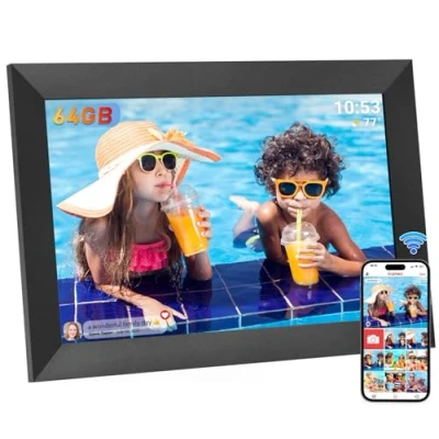 Abbildung von Hesmor 64GB Frameo Digitaler Bilderrahmen WiFi 10,1 Zoll, 1280x800 IPS LCD Touchscreen, Teilen Sie Fotos oder Videos über die App überall, Elektronischer Bilderrahmen, Schwarz