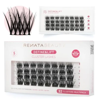 Abbildung von Renata Beauty Define&amp;Lift Cluster Wimpern 32er Multipack, Gemischte Längen (10mm, 12mm, 14mm), C Krümmung, Hebt Natürliche Wimpernlinie Hervor, Einfache Anwendung, Perfekt für den Täglichen Gebrauch