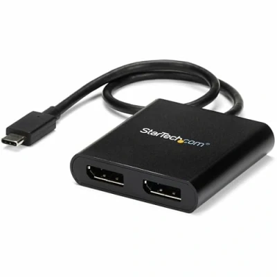 Abbildung von StarTech.com USB C auf Dual DisplayPort 1.2 Adapter, Multi Monitor MST Hub, 4K 30Hz/1080p 60Hz DP Laptop Display Extender / Splitter, extra langes integ. Kabel, nur Windows (MSTCDP122DP)