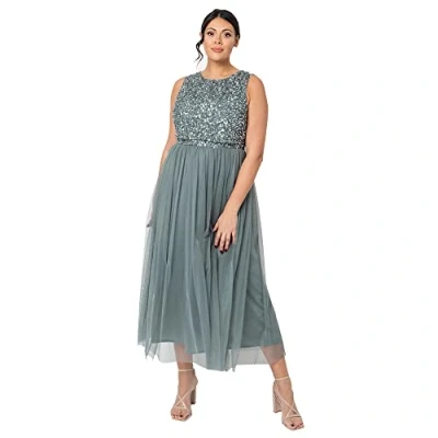 Abbildung von Maya Deluxe Vrouwen Midaxi Jurk Dames Mouwloze Pailletten Hoge Empire Taille Tule Versierd voor Bruiloft Gast Bal Bruidsmeisje, Bessen, 40
